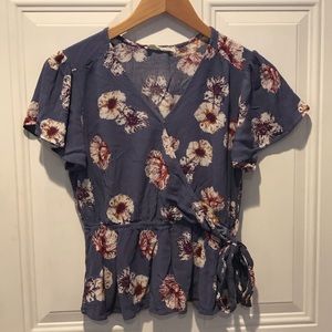 Blue Floral Blouse With Side Tie